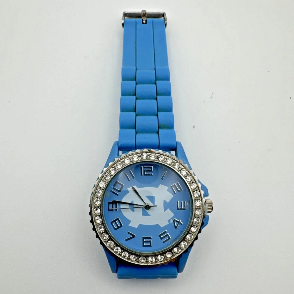 North Carolina Tar Heels Women's Watch Rhinestones Bezel Silicone‎ Needs Battery